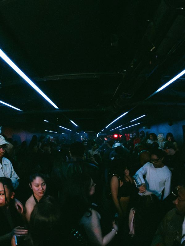 Crowd partying under club lights at Lost and Found on King Street West